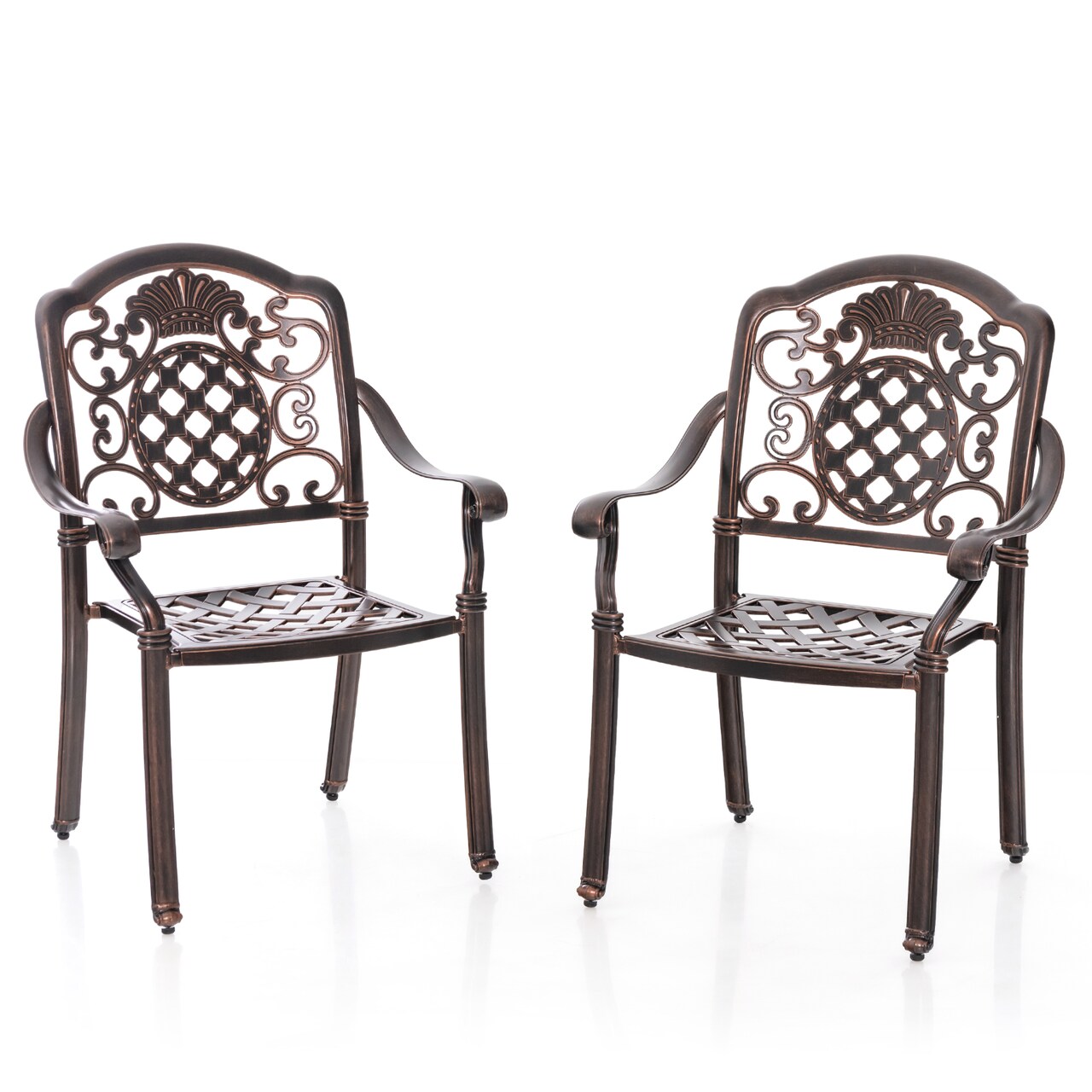 Costway 2/4 PCS Patio Cast Aluminum Chairs Outdoor Metal Armchairs with Ergonomic Curved Seat Red Copper